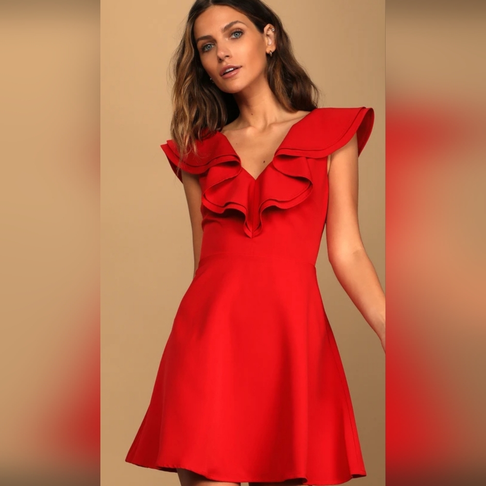 Divine Darling Red Ruffled Skater Dress